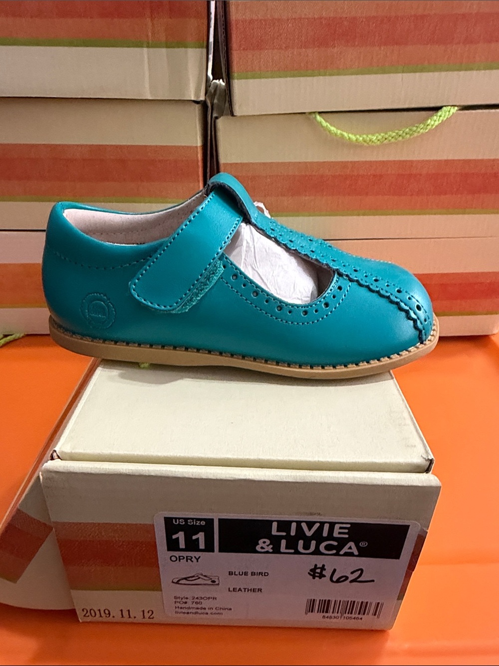 Livie & Luca Teal Blue Leather Mary Jane with Hook-and-Loop Strap